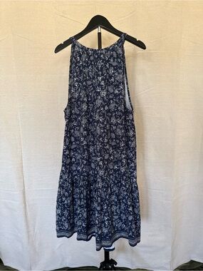 LOFT Navy Blue and White Paisley Midi Dress